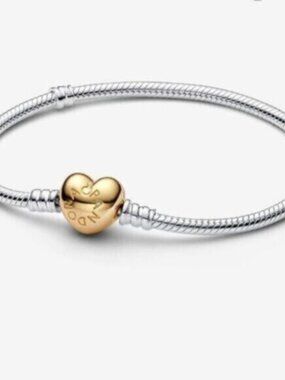 Pandora Moments Heart Clasp Snake Chain Bracelet|Two-tone